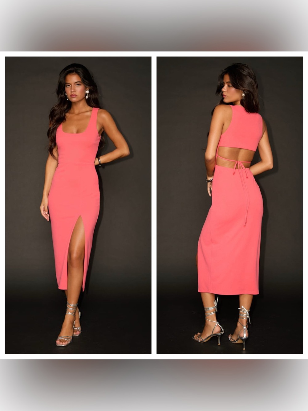 Lulu's Sultry Elegance Coral Pink Cutout Bodycon Midi Dress